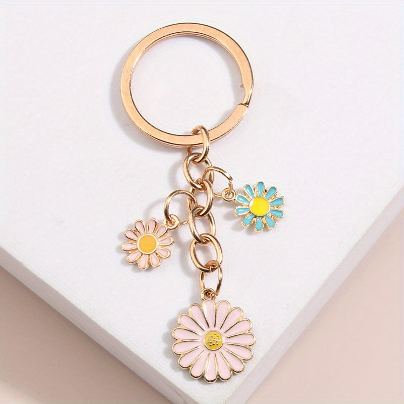 Cartoon Daisy Flower Keychain Key Ring Bag Charm Accessory Girls Gift