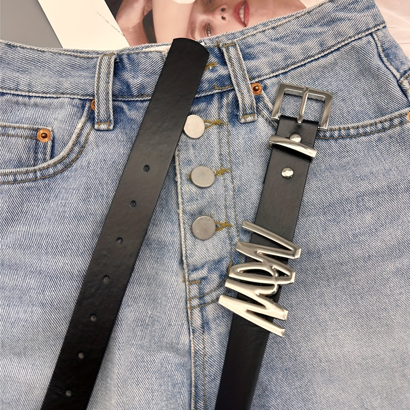 Stylish PU Belt Hip Hop Square Metal Pin Buckle Belt For Women