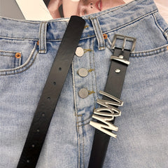 Stylish PU Belt Hip Hop Square Metal Pin Buckle Belt For Women