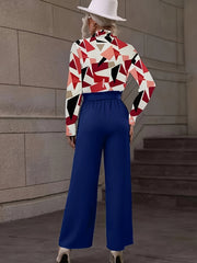 Geo Print Button Shirt & Wide Leg Pants Set