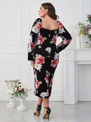 Floral Print Puff Sleeve Midi Dress