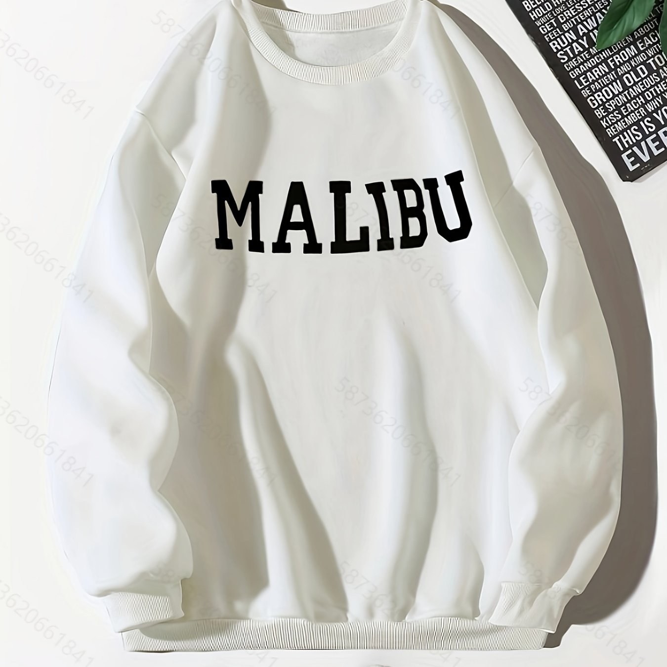 Letter Print Pullover Sweatshirt Crew Neck for Fall & Winter