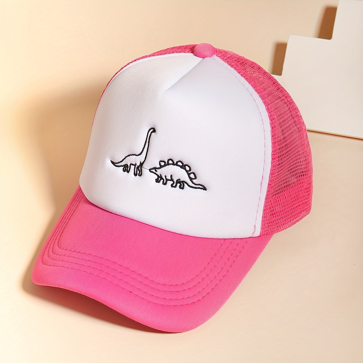 Dino Embroidery Trucker Hat Pink Baseball Cap Adjustable Dad Hats For Women