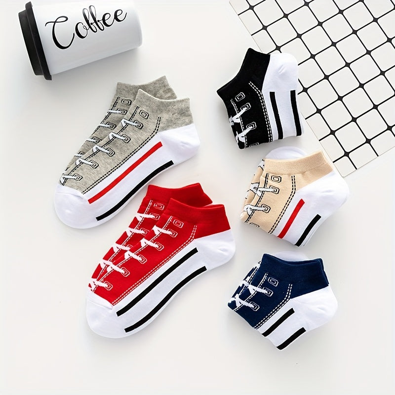 5 Pairs Novelty Shoes Pattern Ankle Socks Cotton Mixed Color Pack