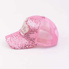 Kids Sequins Crown Princess Baseball Cap Mesh Breathable Sun Protection Hat