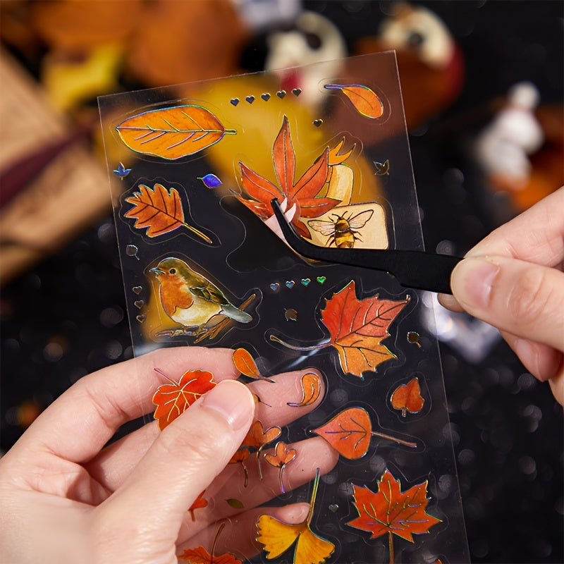 3pcs Pet Bronzing Leaf Sticker Pack Retro Plant Journal Decorative Stickers