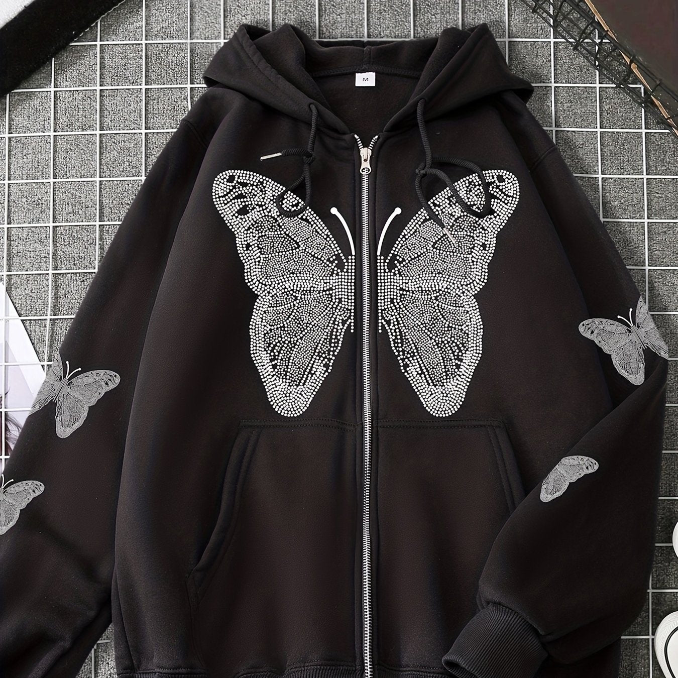 Butterfly Print Long Sleeve Hoodie Sweatshirt Zip Up Hoodies