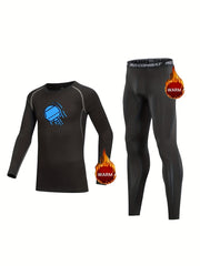2pcs Kids Compression Fleece Sets Long Sleeve Crew Neck Pullover