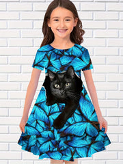3D Print Cat Graphic Short Dress Summer Clothes Gift Sports