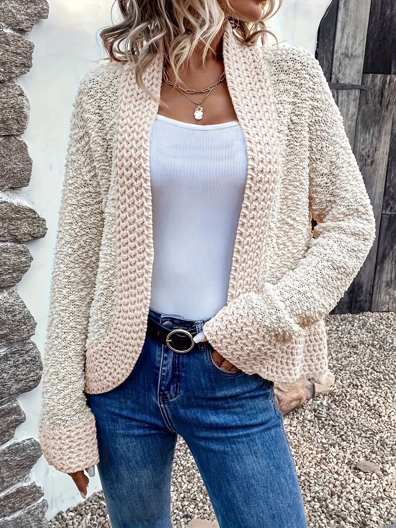 Casual Cardigan Women's Solid Long Sleeve Open Front Stretch Cardigan
