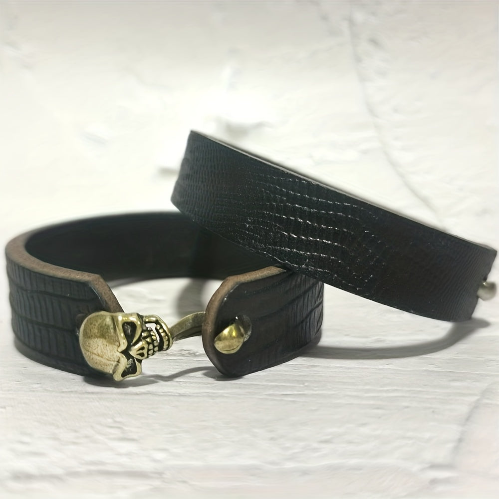 Men's Veg Tan Leather Bracelet with Skull Buckle
