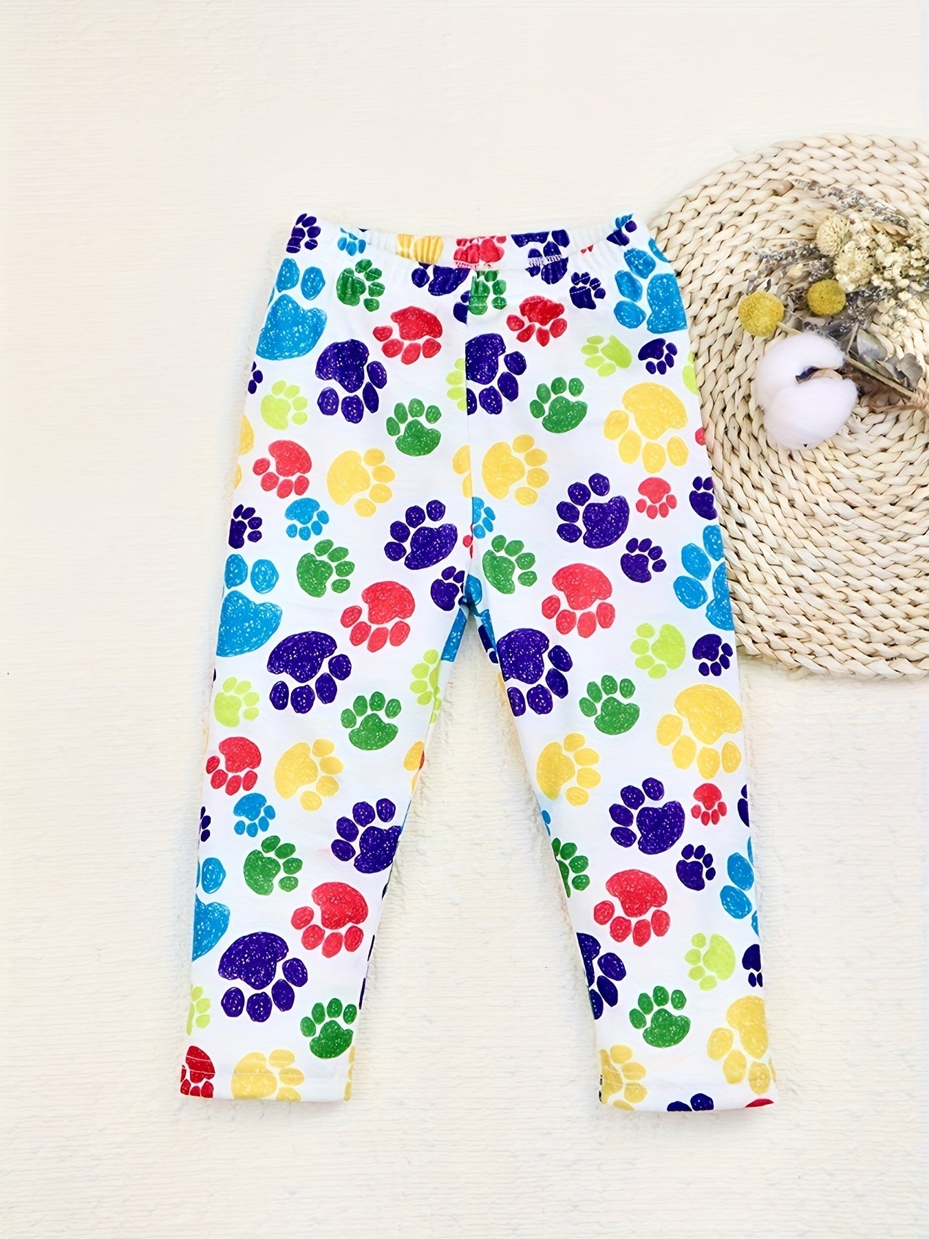 Polka Dot & Claw Print Leggings 2pcs Set For Baby Girls