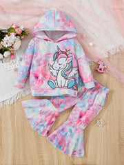 Toddler Girl's Unicorn Hoodie & Flared Pants Set for Spring Fall