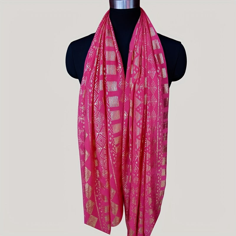 Rose Red Chiffon Hijab Hot Stamping Oversized Scarf