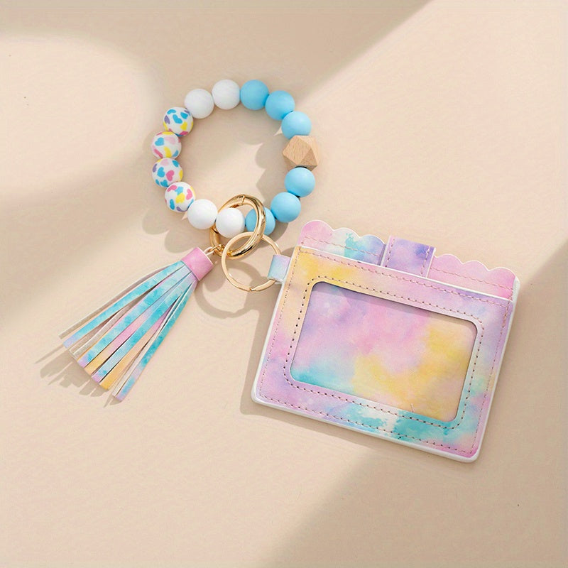 Multicolor Rainbow Leaf Starry Sky Silicone Keychain
