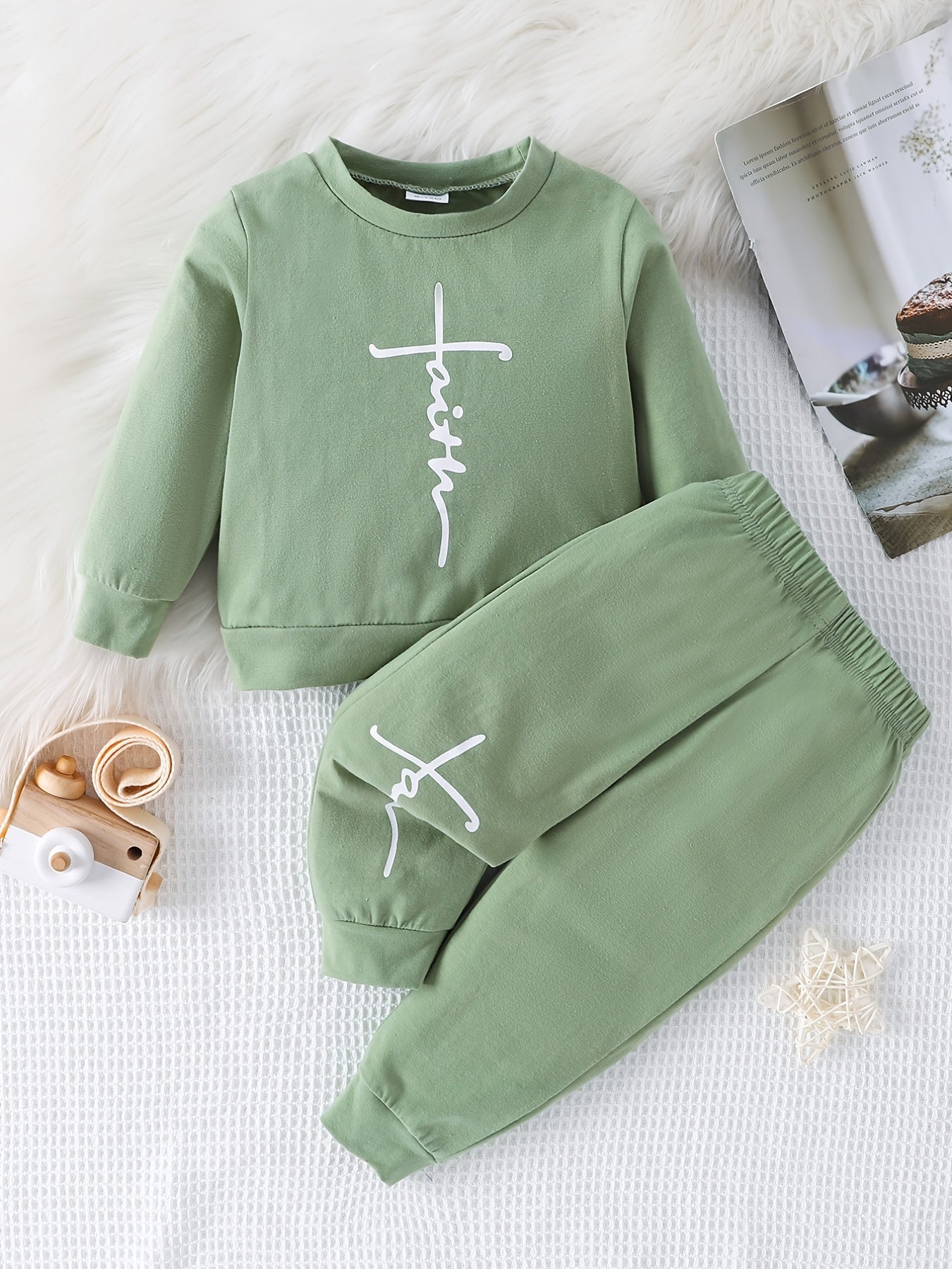 Baby Faith Print 2pcs Set Long Sleeve Top & Pants