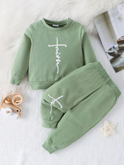 Baby Faith Print 2pcs Set Long Sleeve Top & Pants