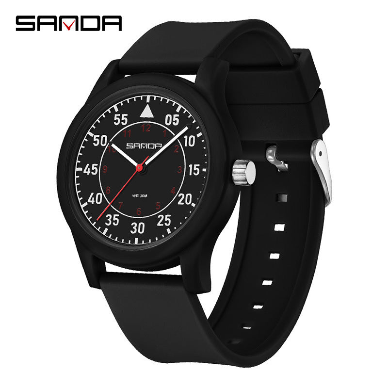 Sanda Unisex Quartz Watch Green Dial Red Hands Stainless Steel Case