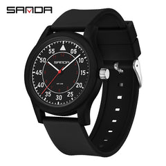 Sanda Unisex Quartz Watch Green Dial Red Hands Stainless Steel Case