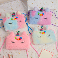 Plush Unicorn Coin Purse Crossbody Bag for Girls