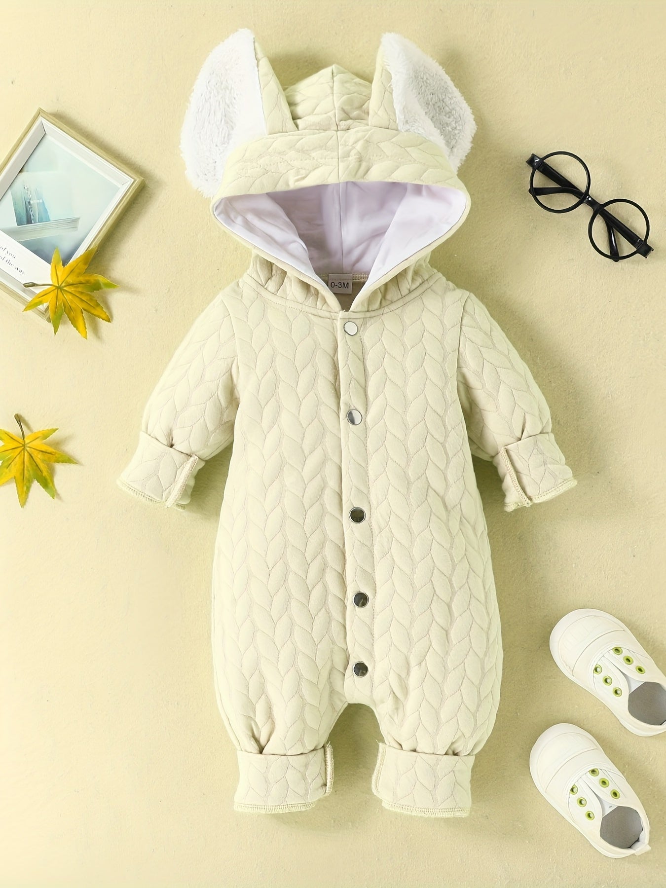 Baby Girls Rabbit Ear Hooded Warm Jumpsuit Romper