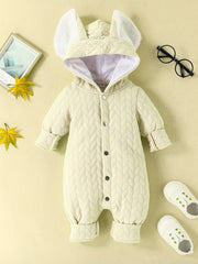 Baby Girls Rabbit Ear Hooded Warm Jumpsuit Romper