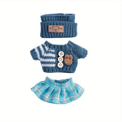 Doll Clothing Set Top Pants Skirt Hat Three Piece Set Plush Clothes Accessories