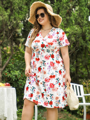 Women's Floral Print V-Neck Drawstring Dress
