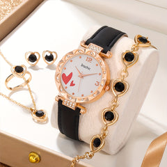 Rhinestone Quartz Watch & Love Jewelry Set for Kids