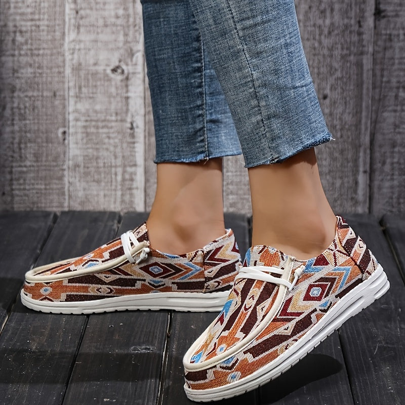 Women's Printed Low Top Sneakers Casual Lace Up Soft Sole Canvas Shoes