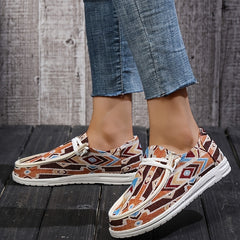 Women's Printed Low Top Sneakers Casual Lace Up Soft Sole Canvas Shoes