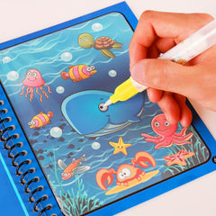4pcs Reusable Watercolor Book Set with Pens Animal and Marine Life Themes