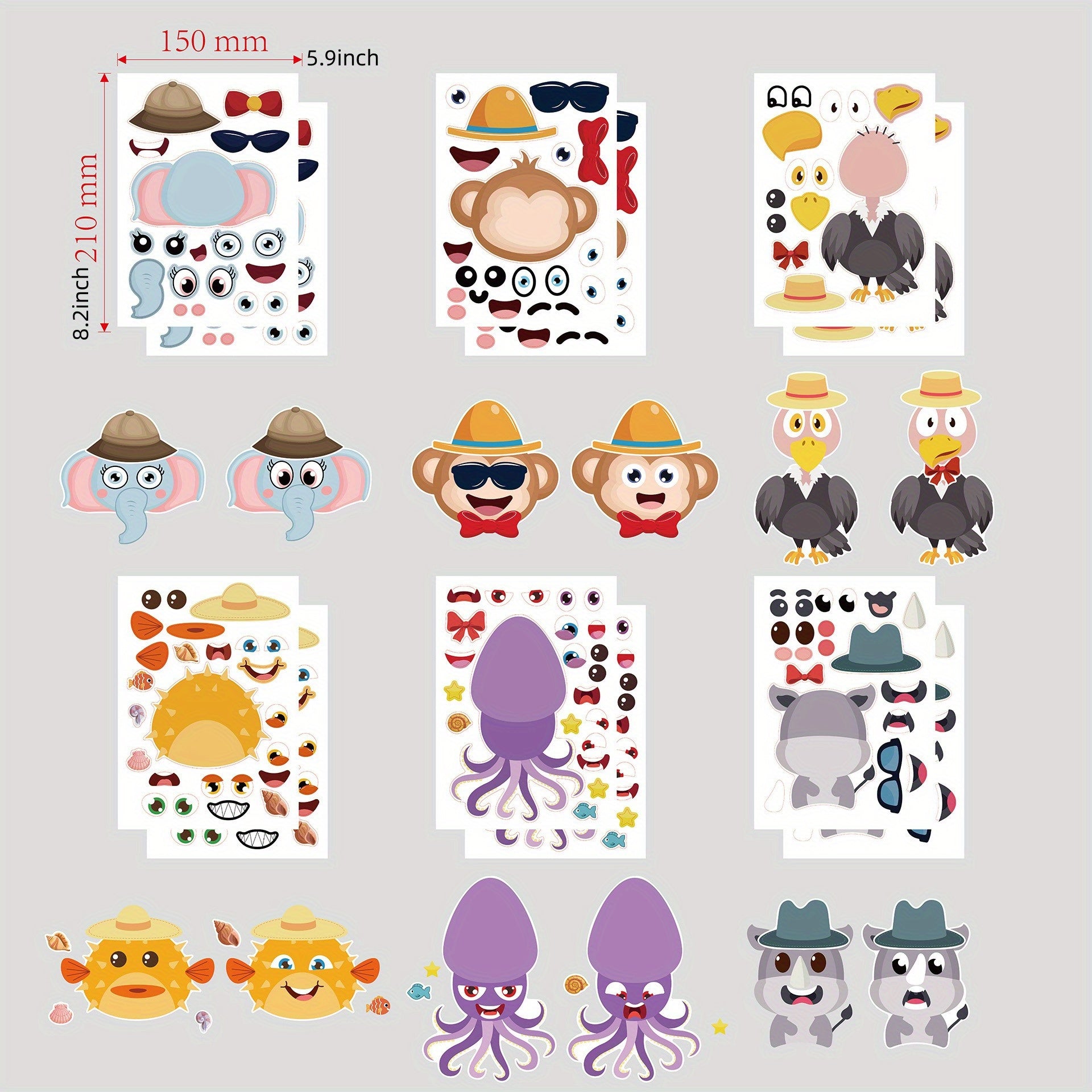 6pcs Cartoon Animal Puzzle DIY Hand Account Sticker