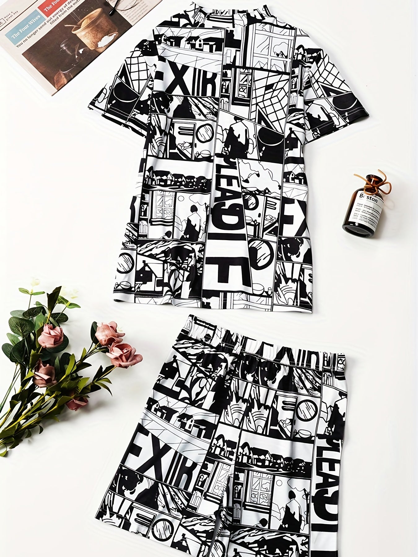 Anime Print Two piece Shorts Set Top & Casual Shorts