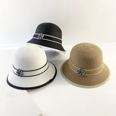 Camellia Straw Sun Hat Striped Bucket Hats Outdoor Travel Beach Hats For Women