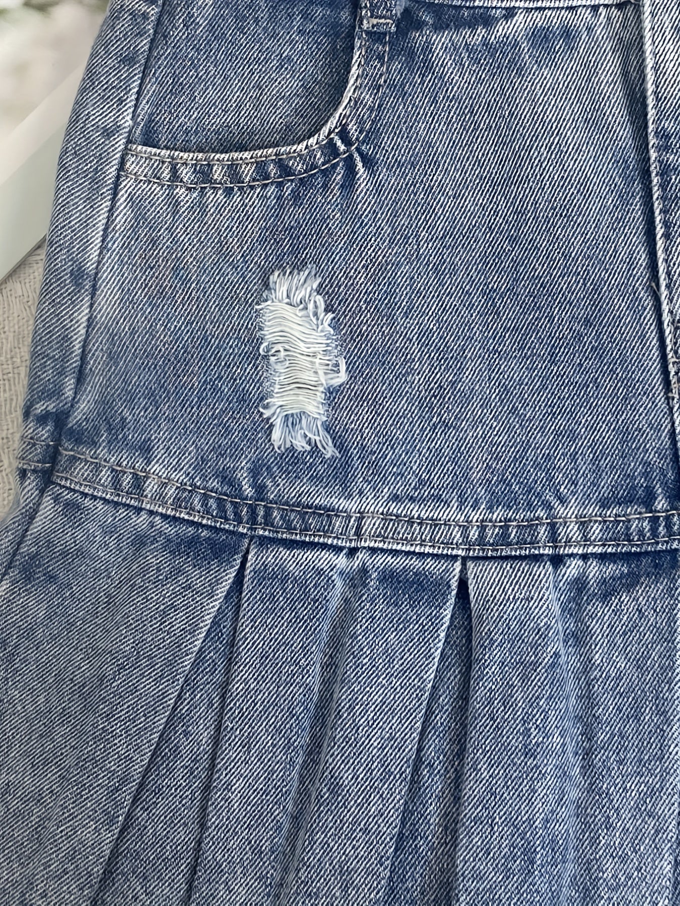 Girls Pleated Elastic Waist Denim Skirt 8-11 Years