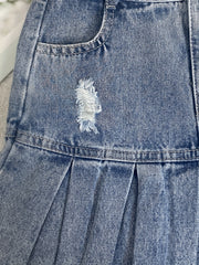 Girls Pleated Elastic Waist Denim Skirt 8-11 Years