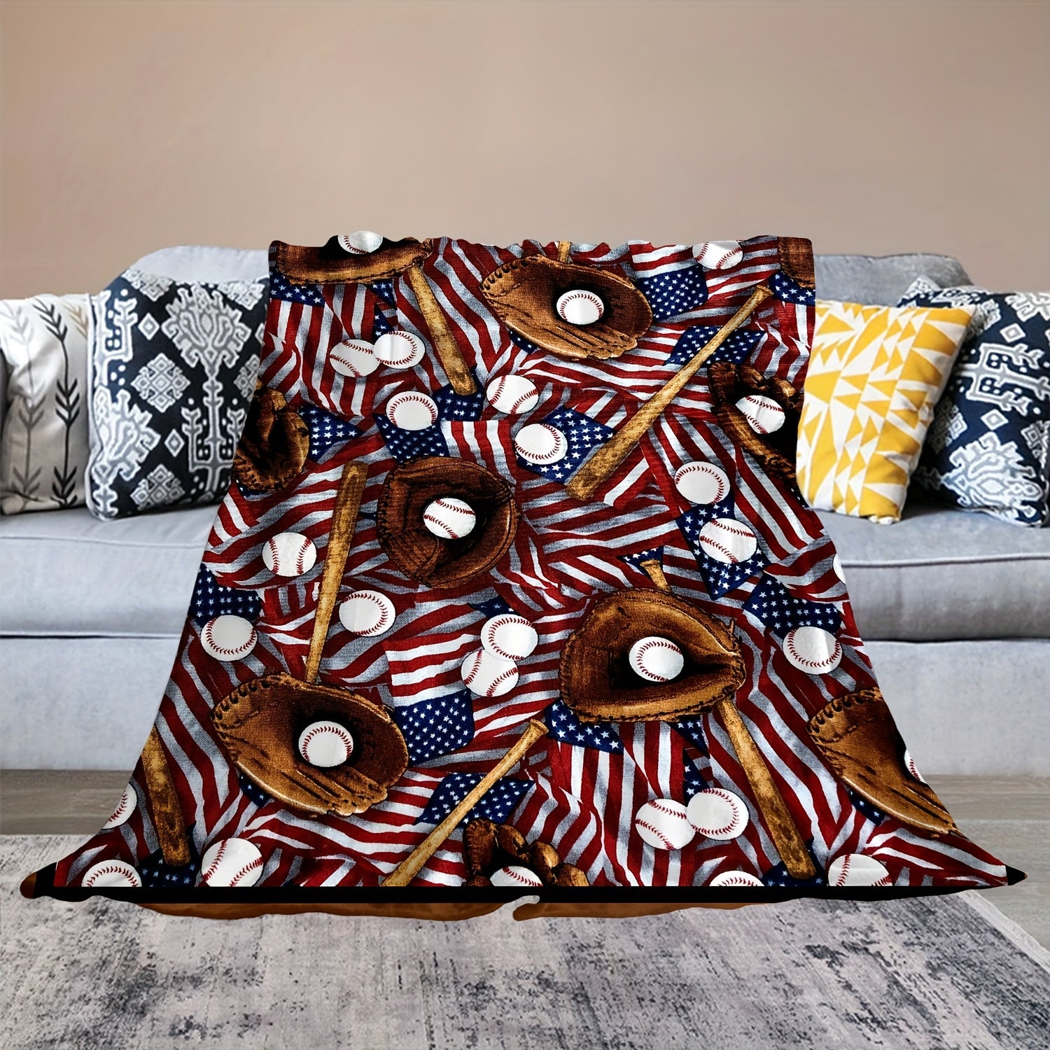 Baseball Gloves Baseball Bats Flannel Lightweight Warm Throw Blanket