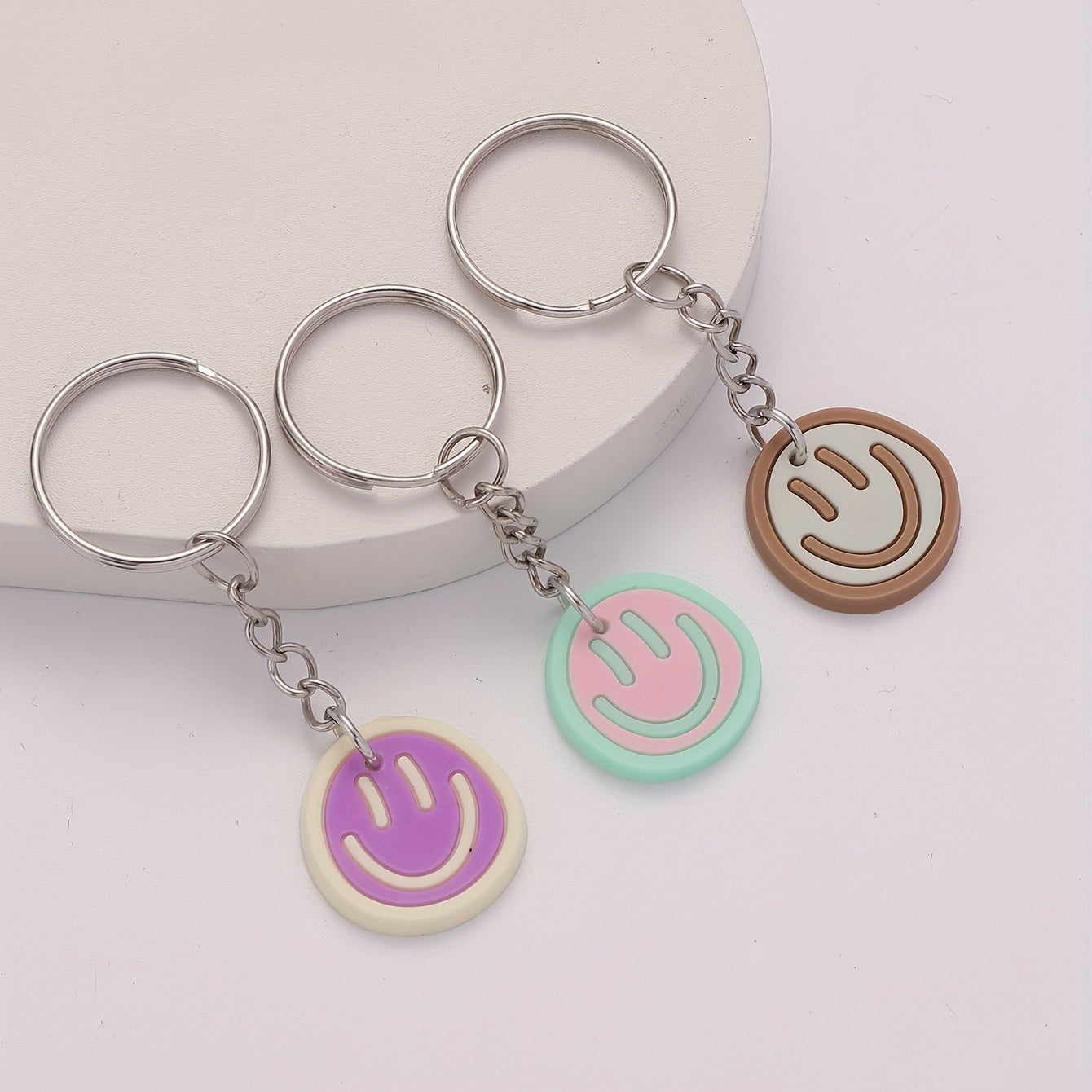 18pcs Cartoon Smile Face Keychain PVC Key Ring Luggage Bag Charm Gift