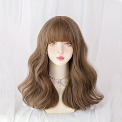 Shoulder Length Wavy Hair Wig with Bangs Curly Synthetic for Cosplay Party