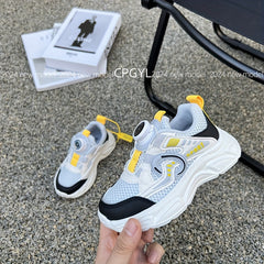 Boy's Mesh Breathable Chunky Shoes With Rotating Buckle Soft Sole Sneakers