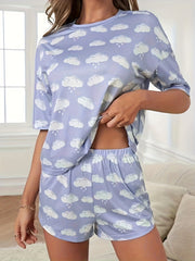 Cloud Print Pajamas Set Short Sleeve Top & Shorts