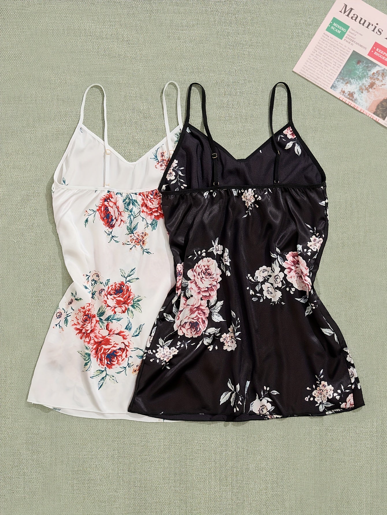 Floral Print Satin Nightdress Spaghetti Strap Sleep Dress Women's Sleepwear