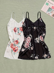 Floral Print Satin Nightdress Spaghetti Strap Sleep Dress Women's Sleepwear