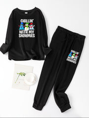Snowman Print Fleece Tee & Joggers Pajamas Set