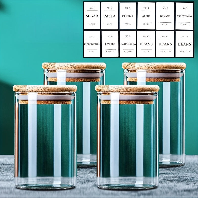 750ML Glass Storage Jar Sealed Jar With 12 Food Labels