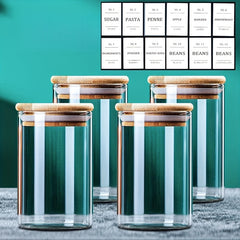 750ML Glass Storage Jar Sealed Jar With 12 Food Labels
