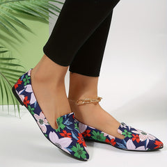 Floral Print Flat Shoes Pointed Toe Slip On Comfy Flats