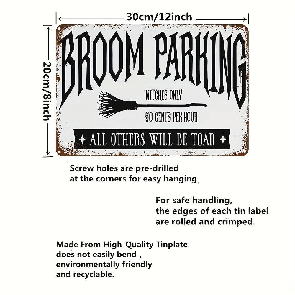 Funny Broom Parking Witches Rustic Halloween Sign