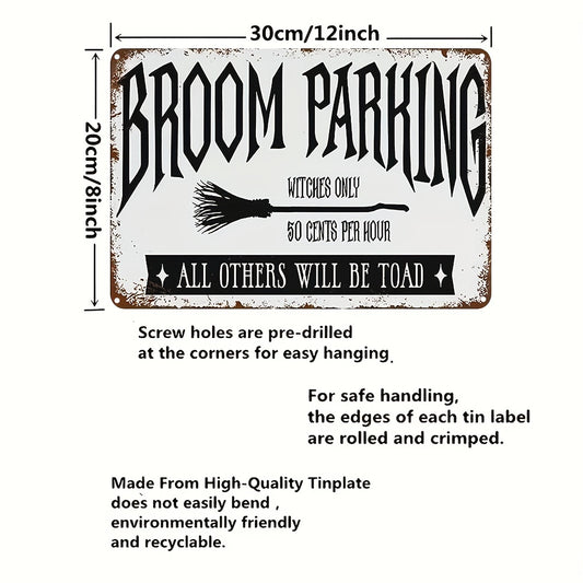 Funny Broom Parking Witches Rustic Halloween Sign